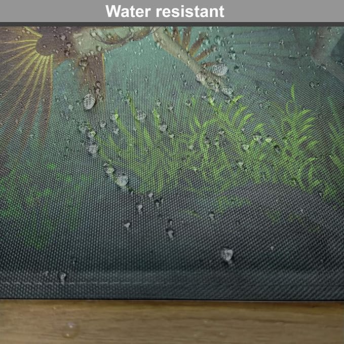 Ambesonne Mermaid Place Mats Set of 4, Mermaid Meets Seahorse Underwater World Fantasy Design, Washable Fabric Placemats for Dining Table, Standard Size, Green Aqua