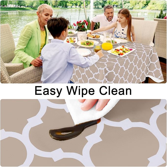 Smiry Square Table Cloth, Wipeable Spillproof Tablecloths with Flannel Backing for Square Tables, Waterproof Vinyl Plastic Tablecloth for Dining, Camping, Indoor and Outdoor (60" x 60", Khaki)