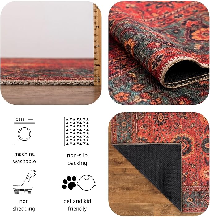 Keen Home Design 2x10 Rug - Machine Washable Runner with Non-Slip Backing, Ideal for Hallway, Entryway, Kitchen, Laundry Room - Vintage, Easy Clean, Durable, Low Pile Rug - (2'6" x 10')