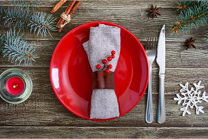 Wooden Napkin Rings Set of 12 Handmade Napking Holders for Dining Tableware, Thanksgiving, Party, Table Décor (Concave)