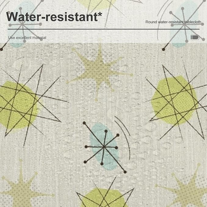 Mid Century Retro Round Tablecloth, Modern 1950s Style Abstract Geometric Vintage Print Tablecloth for Home Party Dining Room Kitchen Decor 60Inch(152cm)
