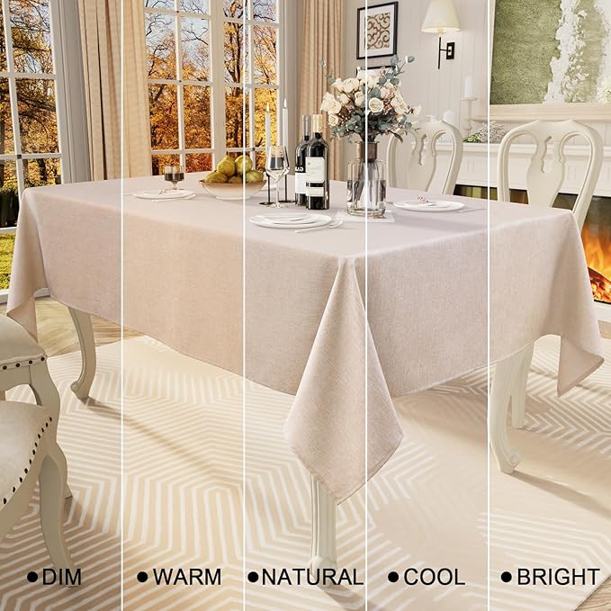 Smiry Rectangle Table Cloth Linen Textured, Waterproof Spillproof Anti-Wrinkle Burlap Tablecloth, Washable Decorative Fabric Table Cover for Dining, Party, Banquet, 60 x 84 Inch, Linen