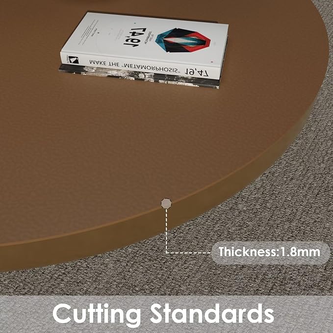 Round Table Pad, 1.8mm Thick, Dia.43 Inch, Leather Table Cover, Dining Table Protector, Table Top Protector (Mud Color + Champagne Gold)