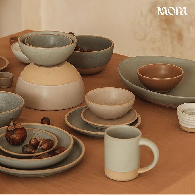 MORA Small Plates Set of 4, 6.5 inch Ceramic Pottery Dessert Plates - Microwave, Oven and Dishwasher Safe - Peppercorn