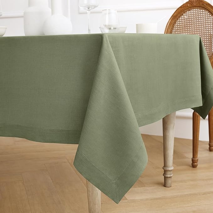 Solino Home Linen Tablecloth 60 x 108 Inch - 100% Pure Linen Oil Green Table Cloth for Rectangle Tables - Fete, Machine Washable Tablecloth for Spring, St Patricks Day, Easter