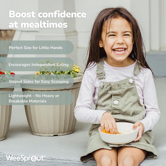 WeeSprout Bamboo Kids Bowls with Lids, Set of Four 15 oz Kid-Sized Bamboo Bowls, Bamboo Kid Bowls with Lids for Leftovers, Dishwasher Safe (Blue, Yellow, Orange, & Red)
