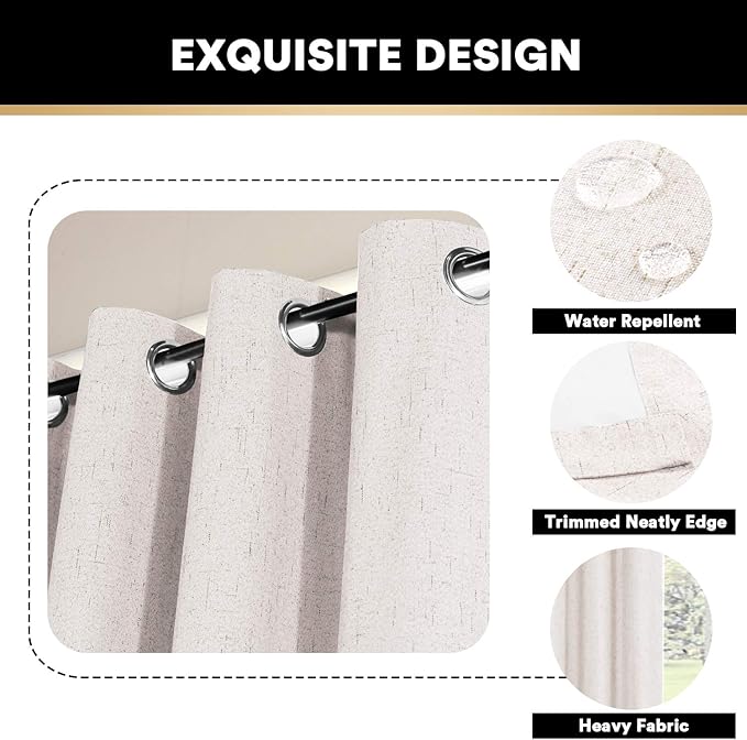 PrinceDeco 100% Blackout Curtains Black Out Curtains for Sliding Glass Doors Extra Wide Blackout Curtains Folding Door Curtain Sliding Glass Door Curtain, W100 X L96 Inch，Ivory