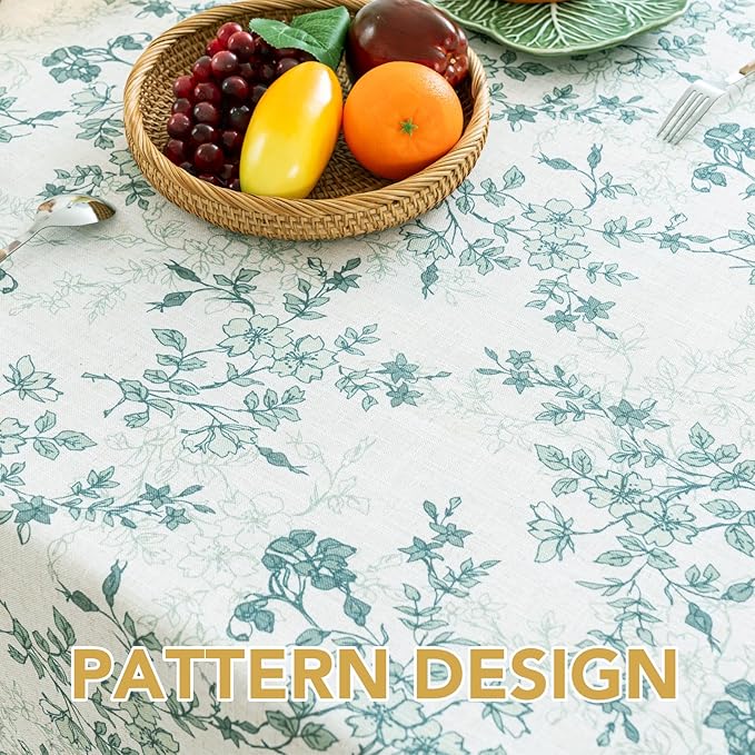 H.VERSAILTEX Linen Table Cloths Floral Printed Tablecloth Spill-Proof Waterproof Table Cover for Dining Buffet Feature Soft and Thick Fabric Wrinkle Free, 60 x 120 Inch, Retro Floral - Sage