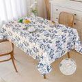 MYSKY HOME Floral Print Rectangle Tablecloth Waterproof Rectangular Table Cloth Linen Farmhouse Tablecloths for Kitchen Dining Spring Leaves Tablecloth for 4 Feet Table，60 x 84 Inches, Blue