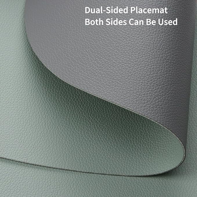 Myir JUN Round Placemats Set of 4 Faux Leather Place Mats and Coasters 15 inch Round Table Mats Dual Sided Non-Slip Stain Resistant Placemats (Gray & Sage Green, Set of 4)