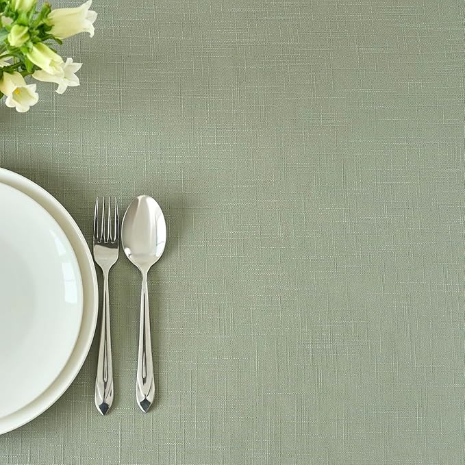 maxmill Lux Faux Linen Table Cloth with Slubby Texture Wrinkle Resistant Anti-Shrink Tablecloth for Kitchen Dining Tabletop for Banquet Parties Event Dinner Rectangle 52 x 70 Inch Sage Green