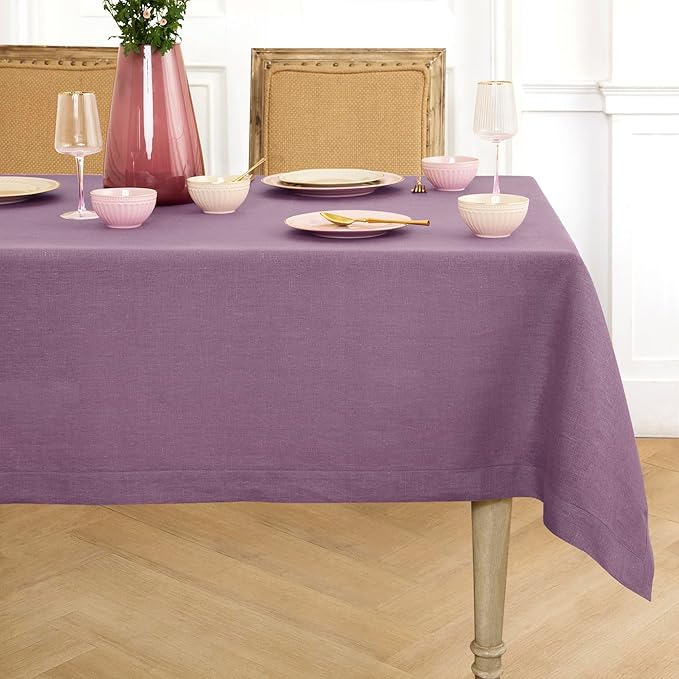 Solino Home Linen Tablecloth 52 x 52 Inch - 100% Pure Linen Mulberry Square Tablecloth - Fete, Machine Washable Table Throw for Valentines, Spring, Easter