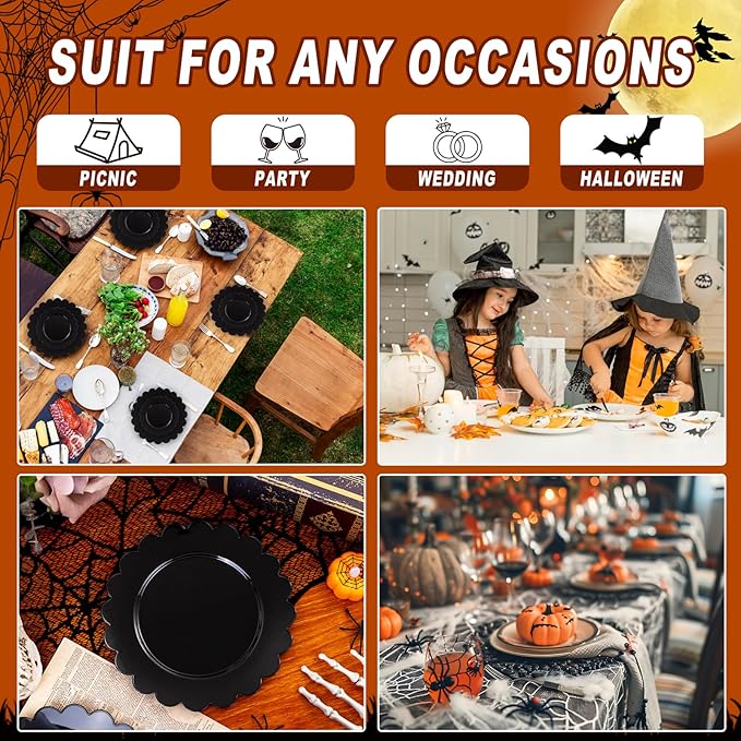 SUT 72 PCS Black Plastic Plates - 7.5 Inch Plates Disposable Heavy Duty，Plastic Plates for Party, Dessert & Celebrations