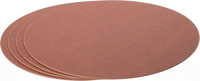 Nikalaz Oval Placemats Set (Pack of 4) Recycled Leather Table Mats 18 x 13 inches (45.7 x 33 centimetres), Kitchen Dining Table Decor by Nikalaz (Dirty Brown)