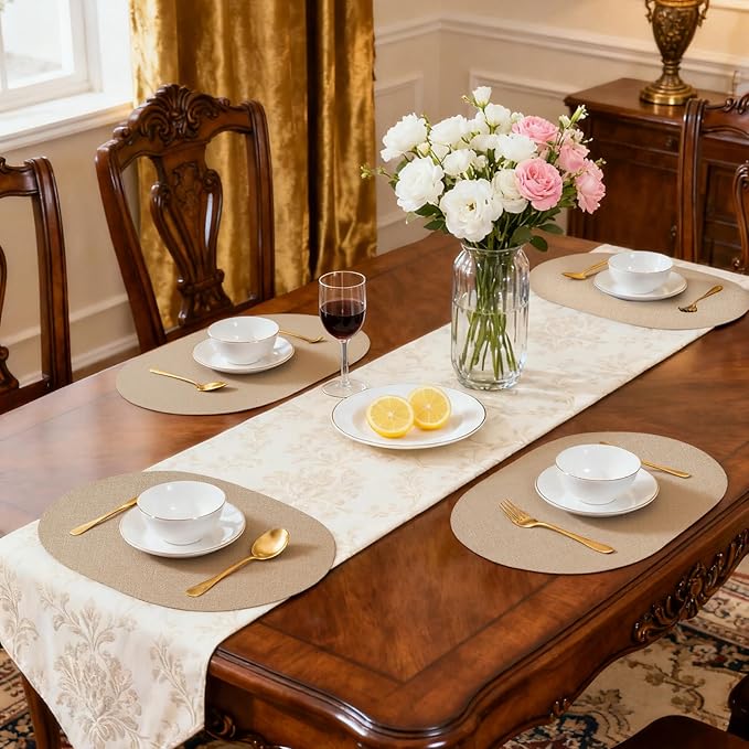 Oval Placemats for Dining Table Set of 6, Washable Leather Table Mats, Waterproof Heat-Resistant Non-Slip Kitchen Placemats, Simple Style Oval Design