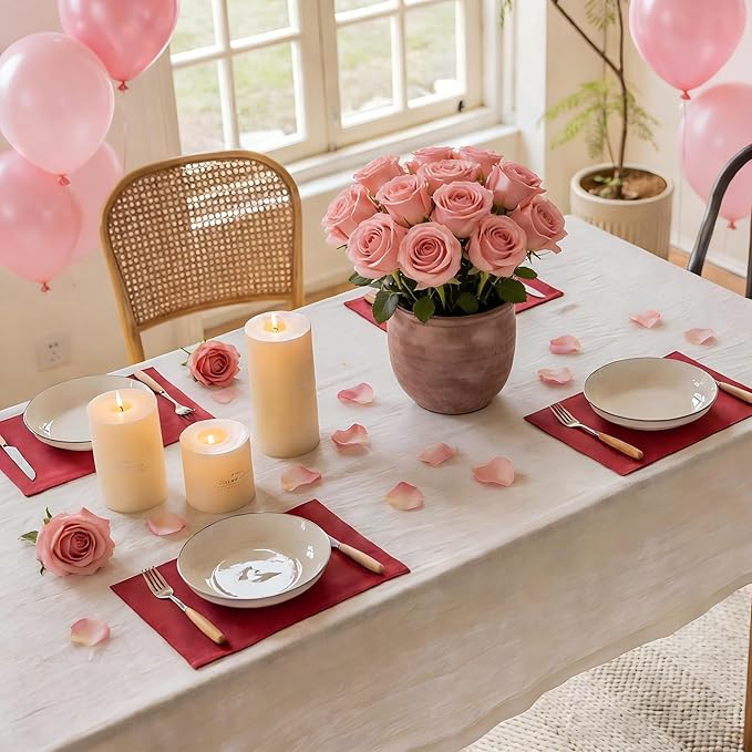 Home Brilliant Cloth Placemats Set of 4 Red Linen Placemats for Dinner Heat Resistant Dining Table Mats Kitchen Place Mats for Party Valentine's Day, Dark Red Burgundy