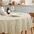 JIUZHEN Faux Linen Round Tablecloths 84 inch, Decorative Wrinkle Free Texture Rustic Circle Table Cloth Cover for Kitchen, Dining, Party, Wedding, Outdoor Use (84 Inch Round,Beige)