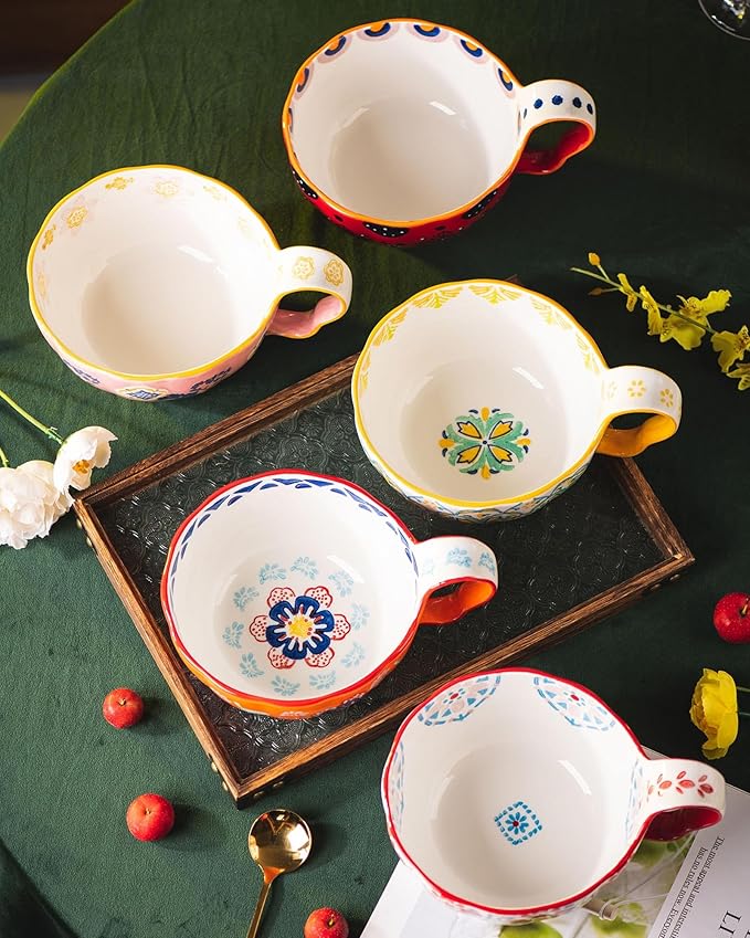 35oz Soup Bowls with Handles, Microwave Safe Large Ceramic Soup Bowl for Chili, Stew, Ice Cream, Berries & Fruits, Gift-Ready for Women, Christmas, Hostess Gifts & Fall Decor