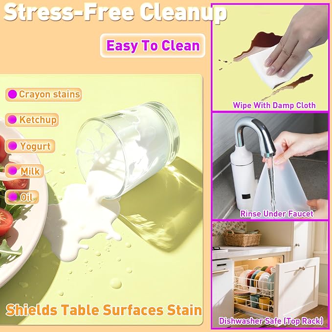 Silicone Placemat Set of 4,Heat Resistant Non-Slip Silicone Mat for Dining Table and Kitchen,Waterproof Wipeable Easy Clean Upgrade Table Mat 15.8"x11.8" Ultra-thin Semi-Transparent (Yellow)