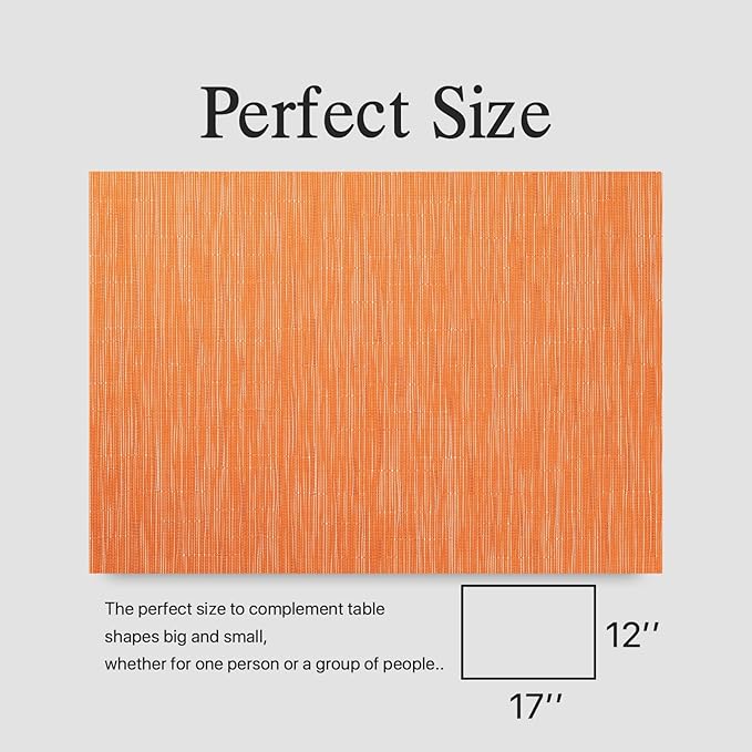 Placemats Set of 8 - Easy Clean Woven Vinyl Placemats for Dining Table, Indoor/Outdoor Place Mats, Washable PVC Table Mats （Orange）