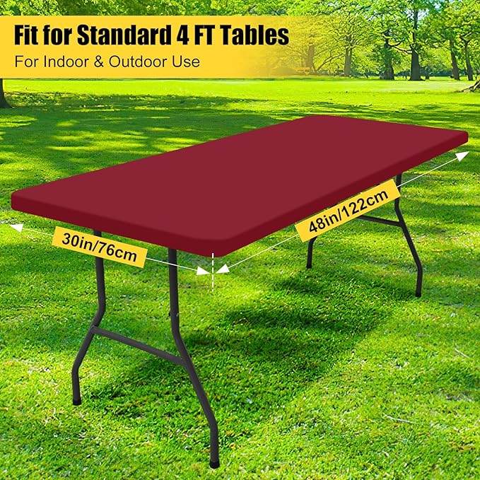 Smiry Rectangle Picnic Table Cloth, Waterproof Elastic Fitted Tablecloths for 4 Foot Tables, Washable Polyester Table Cover for Camping, Indoor and Outdoor (Wine Red, 30"x48")