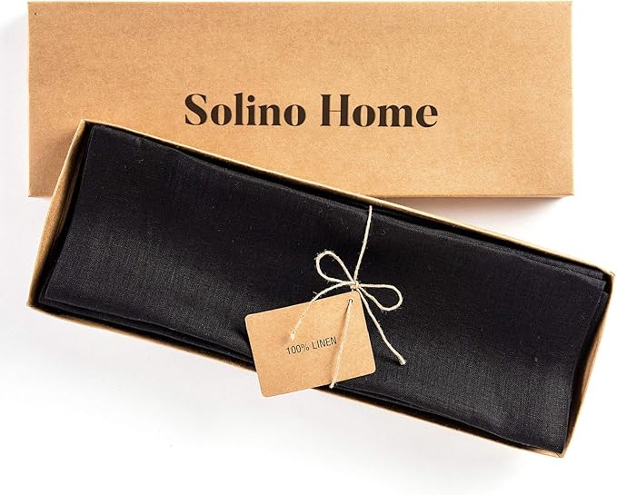 Solino Home Linen Black Placemats Set of 6 - 100% Pure Linen Placemats 14 x 19 Inch for Winter, Easter - Fete