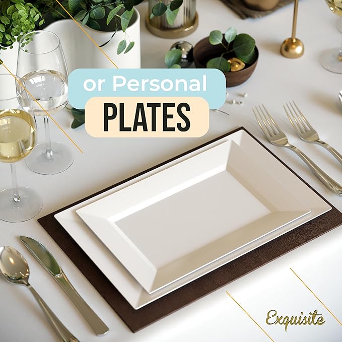Exquisite Plastic Serving Trays For Party - 40 Pcs 12.75 Inch White Serving Platters, Plastic Trays For Food, White Tray, Food Tray Disposable Platters For Parties, Catering & Buffet