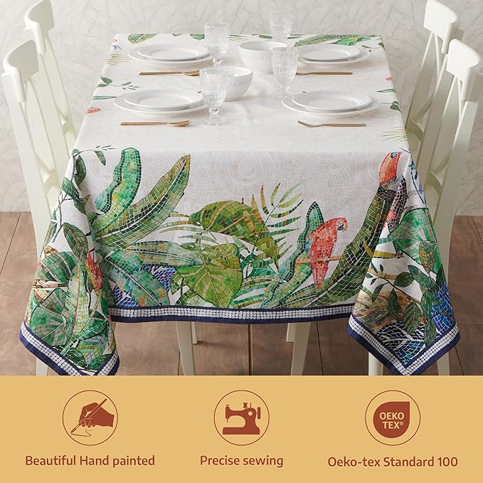 Maison d' Hermine Premium Table Cloth Rectangle Table 100% Combed Cotton 120 x 70 Inches Tablecloth Reusable Decorative for Dining Room, Farmhouse, Home, Party, Festive & Wedding - Mosaic