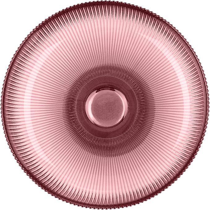 Navaris Decorative Fluted Coloured Glass Bowl - Fruit Snacks Sweets Centerpiece Dish - 26cm Diameter - Red Tinted