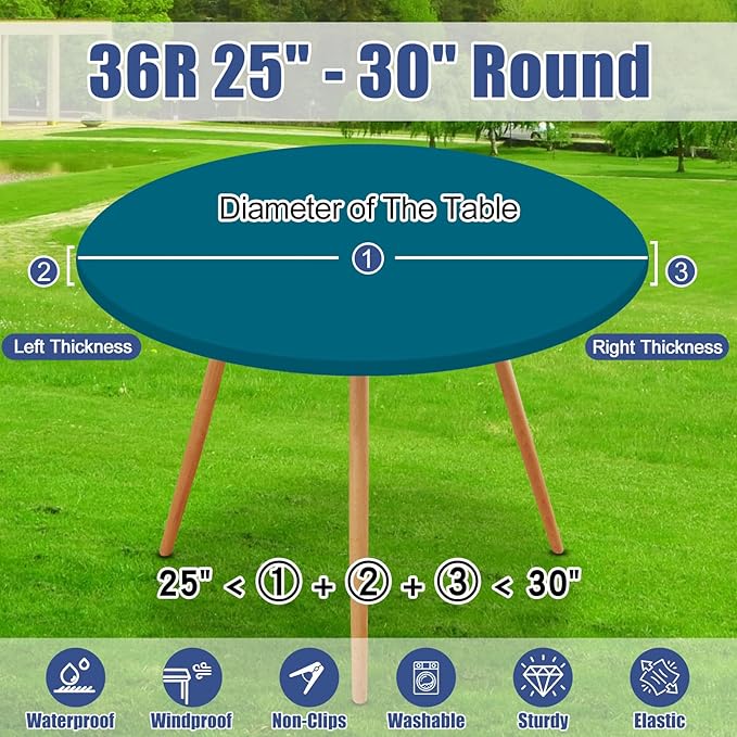 Round Spandex Tablecloth, Elastic Fitted Waterproof Tablecloths for 25"-30" Tables, Stretch Washable Picnic Table Cover for Camping, Dining, Indoor and Outdoor,Peacock Blue