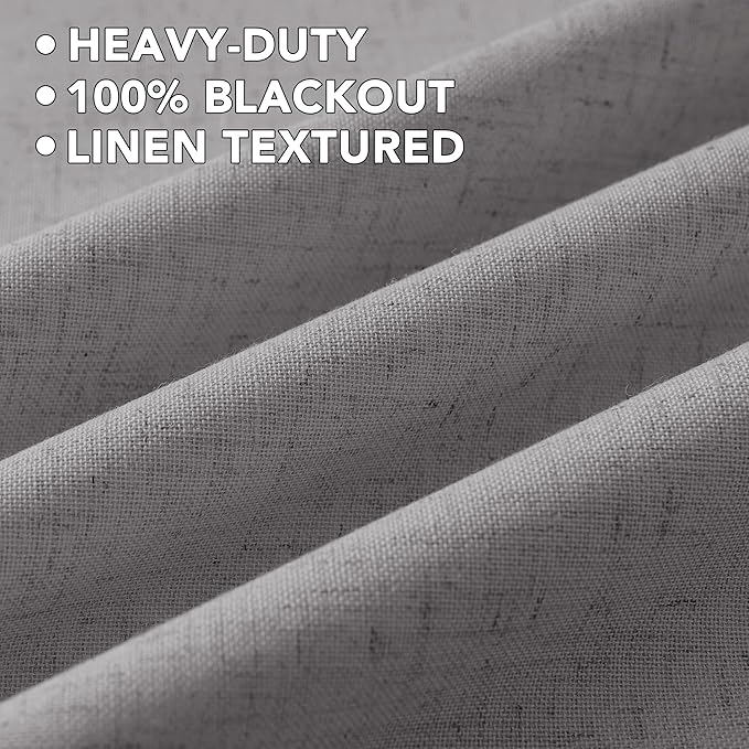 H.VERSAILTEX Linen Curtains 100% Blackout Curtains for Bedroom 96 inch Long Full Light Blocking Nature Linen Blended Window Curtains for Living Room Nickel Grommet (2 Panels, Heathered Dove)