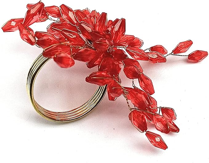 Christmas Napkin Rings Set of 12 for Dining Table Decoration Parties Everyday Metal Napkin Holder Leaf Red (Pack of 12)