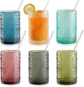 15oz Colored Hobnail Drinking Glasses Set of 6,Vintage Kitchen Glassware, Embossed Beaded Glass Cups,Water Tumbler for Cocktail,Juice and Various Mixed Drinks
