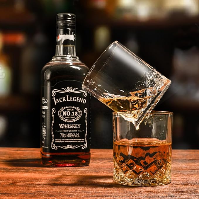SIYOUKI Crystal Whiskey Glasses Set 11 oz, Old Fashioned Rocks Barware Lowball Glass for Bourbon, Scotch Whisky, Cocktails, Cognac, Liquor Drinking, Men Gift (4 Pack)