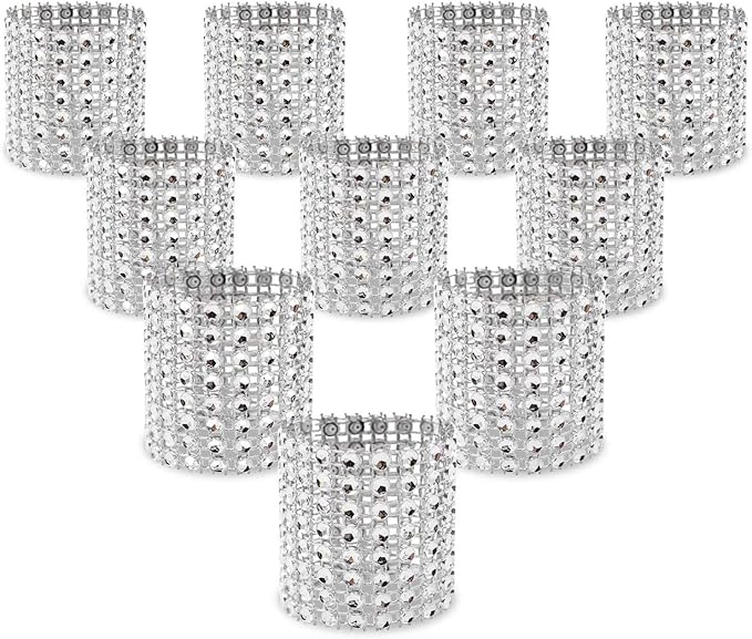 KPOSIYA Napkin Rings, Pack of 120 Rhinestone Napkin Rings Diamond Adornment for Place Settings, Wedding Receptions, Dinner or Holiday Parties, Family Gatherings (120, Silver)