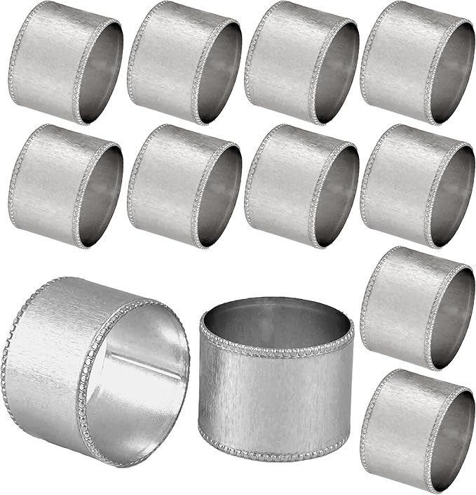 ALPHA Living HOME Silver Napkin Rings Set of 12 Premium, 100% Metal Rust-Resistant Décor - Handcrafted French-Style Metal Holders 2" for Thanksgiving, Christmas, Parties & Everyday Dining