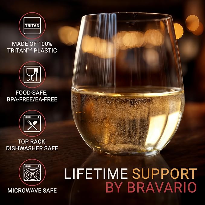 Unbreakable Stemless Plastic Wine Glasses | Reusable | Shatterproof 100% Tritan Plastic | Dishwasher-Safe | BPA-free | Awesome for Indoor & Outdoor | 20 oz, Set of 4
