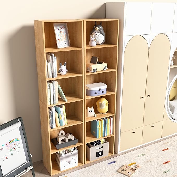 Wooden 6 Cube Storage Organizer, Classic Oak 6 Cube Storage Shelf, 6 Tier Closet Organizers Storage Cubes Display Cubby, Versatile Cubes Open Bookshelf and Cubby Organizer for Any Space 15.7inch