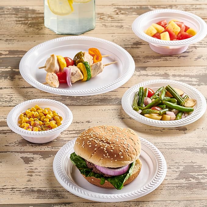 PLASTICPRO 400 PCS White Plastic Round 10'' Inch Plastic Plates Premium Quality Light Weight Disposable Plastic Dishes Dinner Plates for Parties Weddings