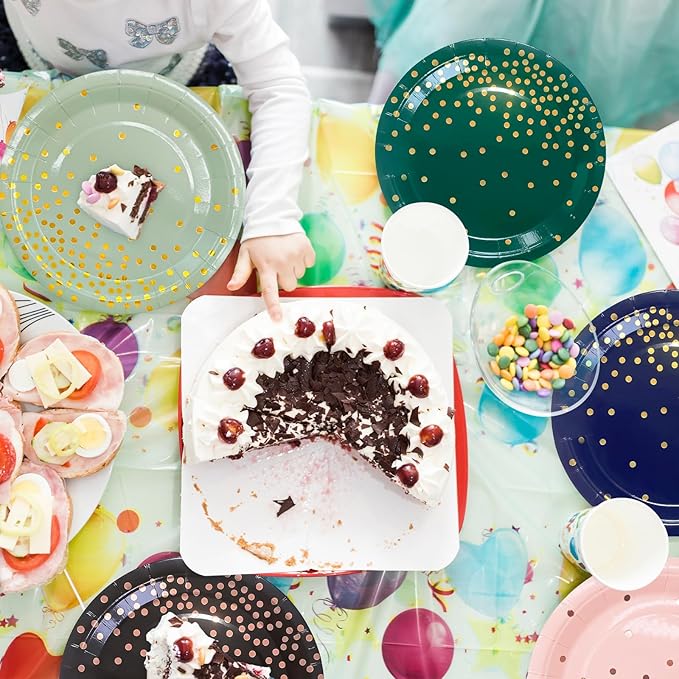 White and Gold Paper Plates Napkins Party Supplies,Disposable Gold Dot Paper Dessert Plates,105 PCS Birthday Plates and Napkins Party Supplies for Wedding(Serves 35 Guests 7")