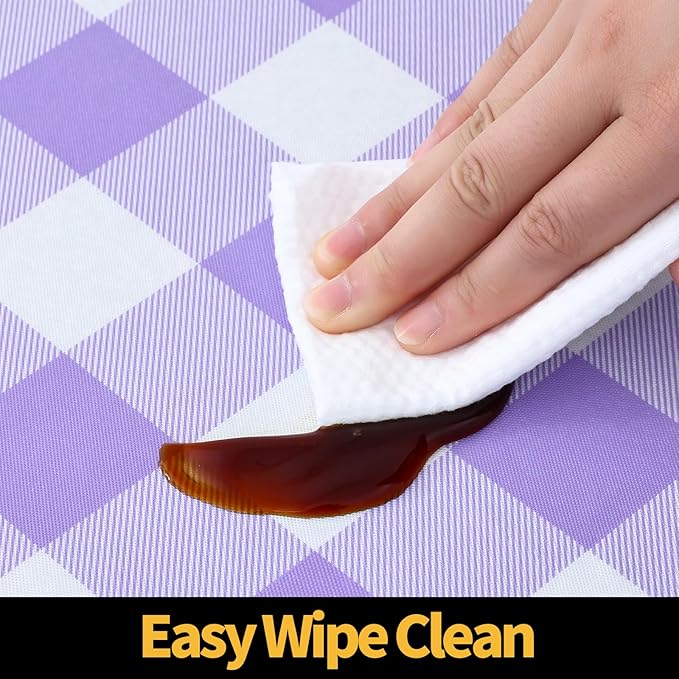 Smiry Rectangle Picnic Table Cloth, Elastic Waterproof Fitted Vinyl Tablecloths, Flannel Backed Buffalo Plaid Table Covers for Dining, Camping, Outdoor (White and Purple, 30" x 72")