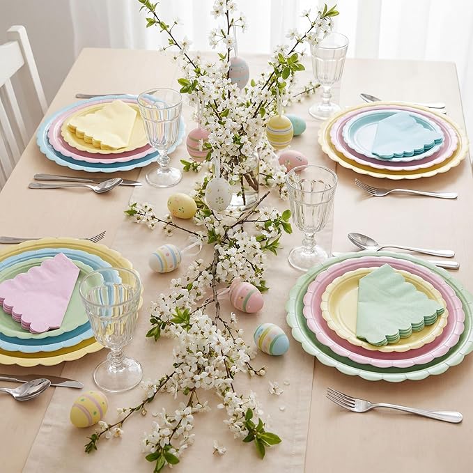 110 Pcs Pastel Party Supplies Plates and Napkins Tableware Set Serve 25 Guests Includes Scalloped 9" Paper Plates 7" Dessert Dinner Plate Colorful Napkins for Birthday Wedding Baby Shower