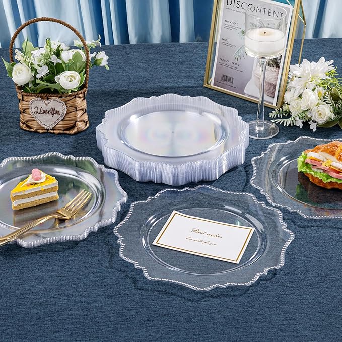 COLOSUS 60pcs Clear Plastic Party Dinner Plates - 9.5 Inch- Heavy Duty Disposable Plastic Dinner Plates for Party Thanksgiving and Everyday Use