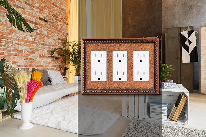 Henne Bery Raised Pearls Decorative Wall Plate Switch Plate Outlet Cover (Triple Decorator, Sponged Copper)