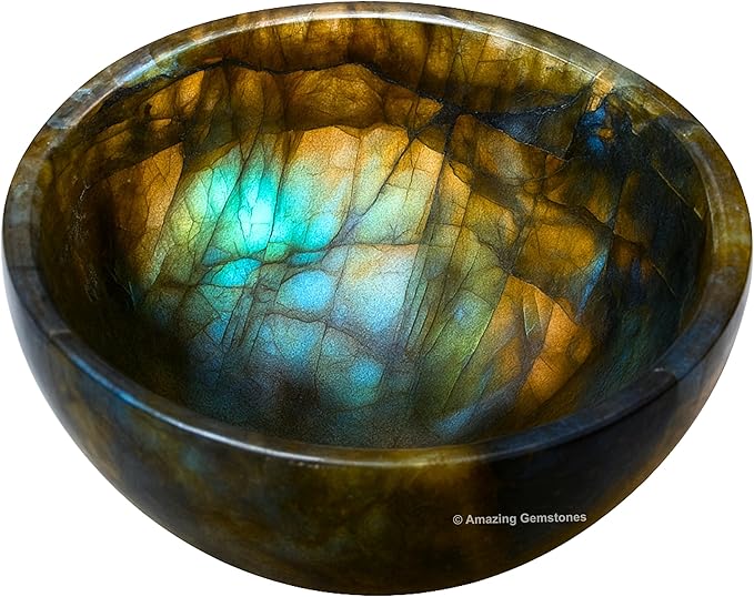 Labradorite Crystal Bowl - 2 Inch Decorative Bowls for Room and Home Decor - Gemstone Healing Crystals for Elegant Display, Positive Energy Balance and Gift