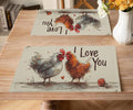 Rural Rooster Placemat Set, Vintage Farmhouse Funny Colorful Hand Drawn Watercolor Line Sketch Chicken Pattern Home Decor Linen Table Mats for Dining Room Kitchen Party (17x12in) x2P