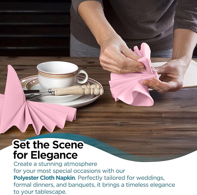 Polyester Cloth Napkins - Washable Soft Table Linens - Durable & Elegant for Dining, Restaurants, Weddings, Events, Rentals, Banquets, & Parties - Premium Quality Set of 250, Pink, 17"x17"