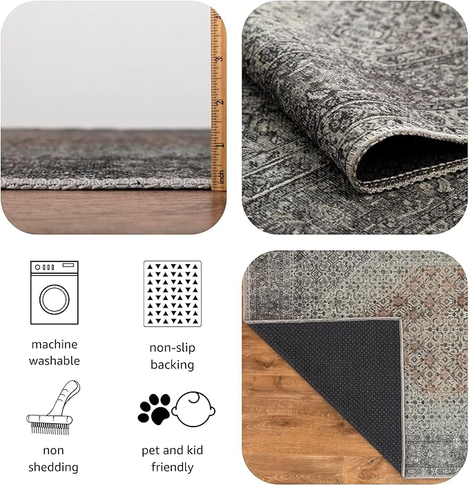 Keen Home Design 5x7 Rug - Machine Washable Area Rug with Non-Slip Backing, Ideal for Living Room, Dining Room, Bedroom - Vintage, Easy Clean, Durable, Low Pile - (5' x 7')