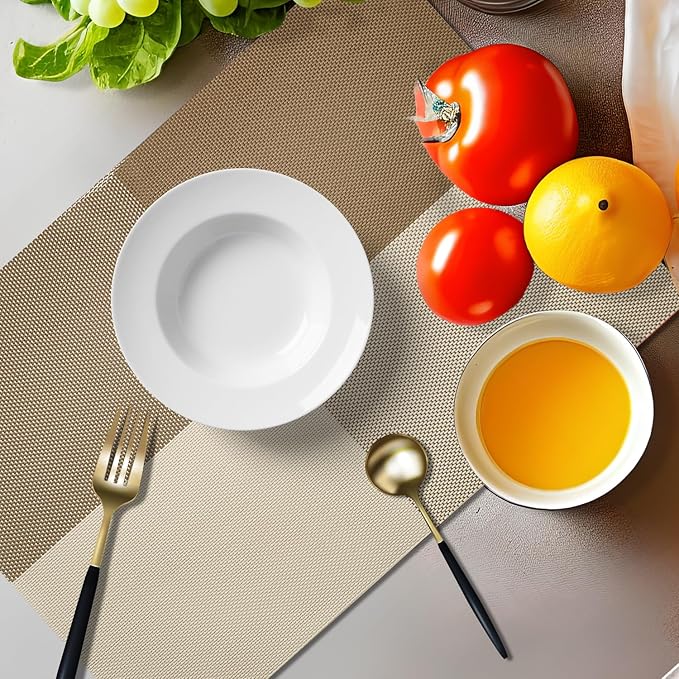 Placemats Set of 4 Vinyl Washable Coffee Square Placemats, 18"x12" Wipeable Heat-Resistant Non-Slip Easy Clean Table Mats Ideal for Dining Table Table Runner and Outdoor (4, Coffee Square)