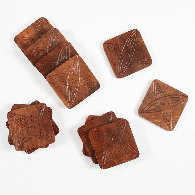 Table Coasters Wooden Coaster Drink Coasters for Tabletop Protection Outdoor Coasters Coffee Table Coasters Set of 12 - Cup Mat Drink Hot Pads Mats Set - Rust Brown